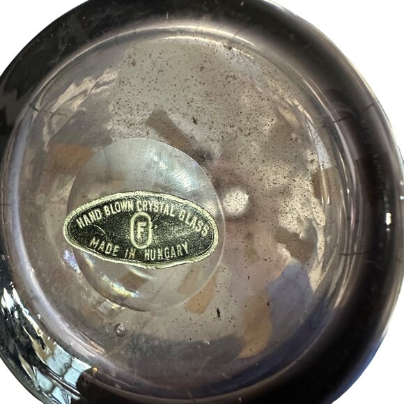 VTG Hand Blown Crystal Decanter 6 Glasses MCM 60’s Smoky Lavender Gold Hungary - Picture 4 of 12